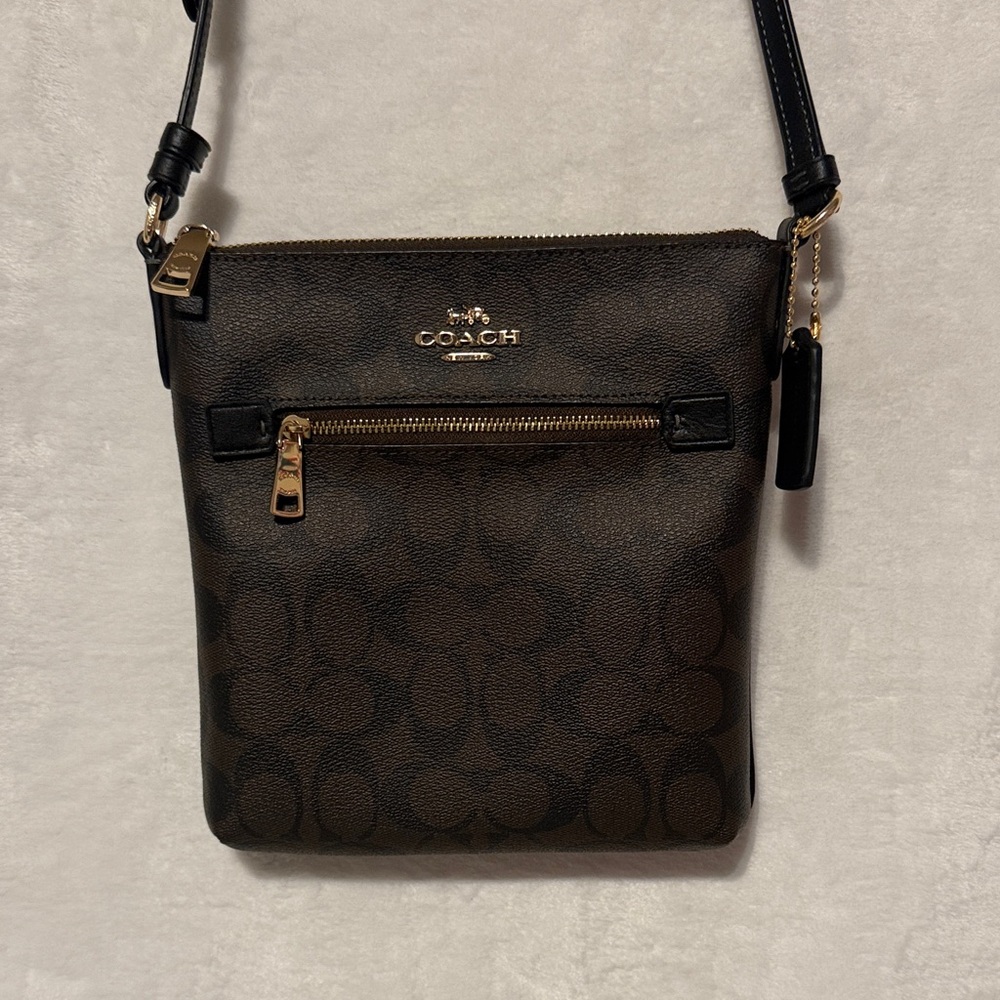 Coach Signature Brown and Black Crossbody Bag